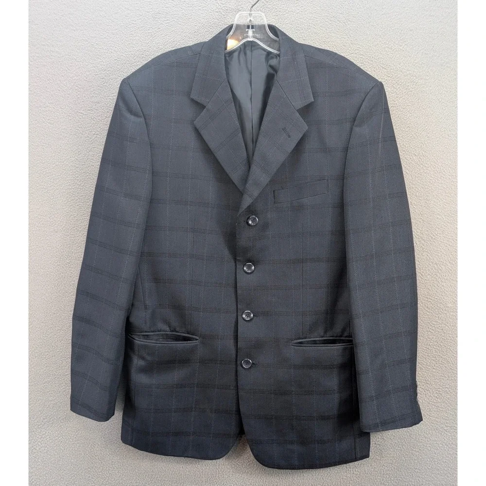 Zacchi Classico Italiana Men's 2pc Suit Grey Windowpane 38R Jacket 33 Pants